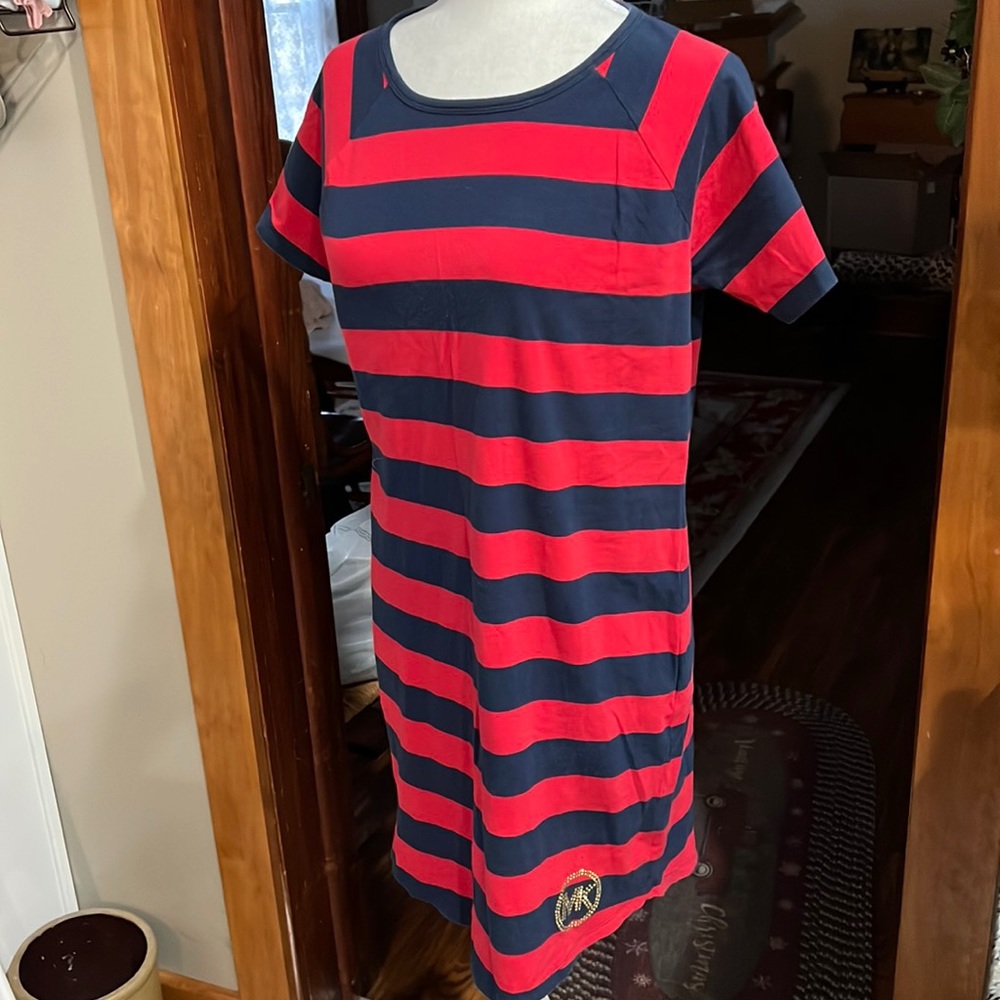Michael Kors Dress Navy and Red Horizontal Stripes Sz M